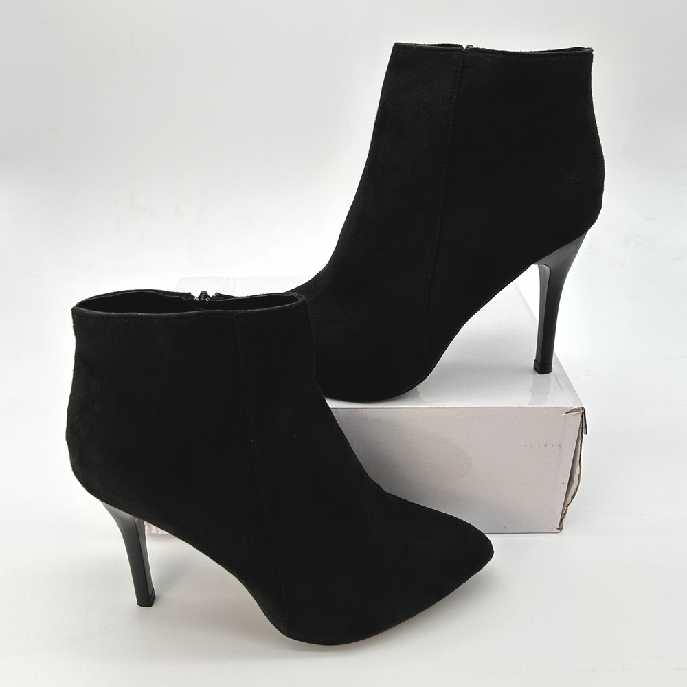 Womens Costume Stiletto Ankle Boots Size 7.5 Black Faux Suede Halloween Cosplay